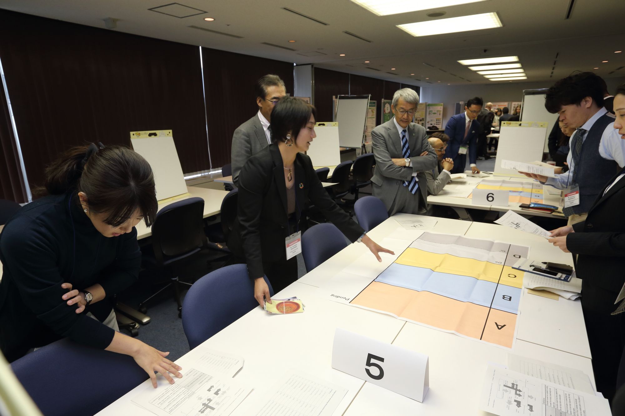 Ms. Dr. Tomoko Okayama from Taisho University explains the interactive sorting analysis to one of the six working groups.