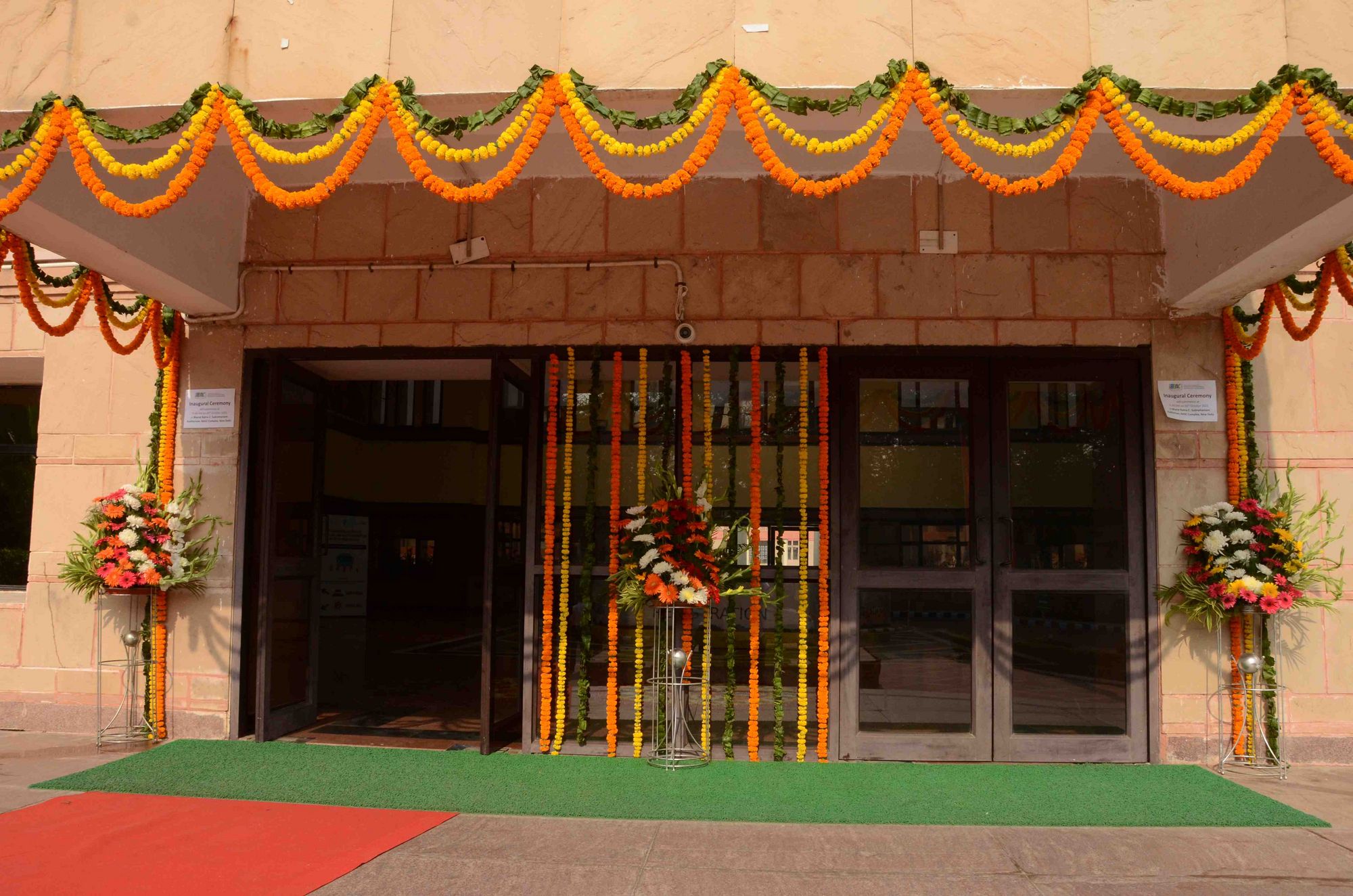 The entrance was decorated with beautiful flower arrangements.