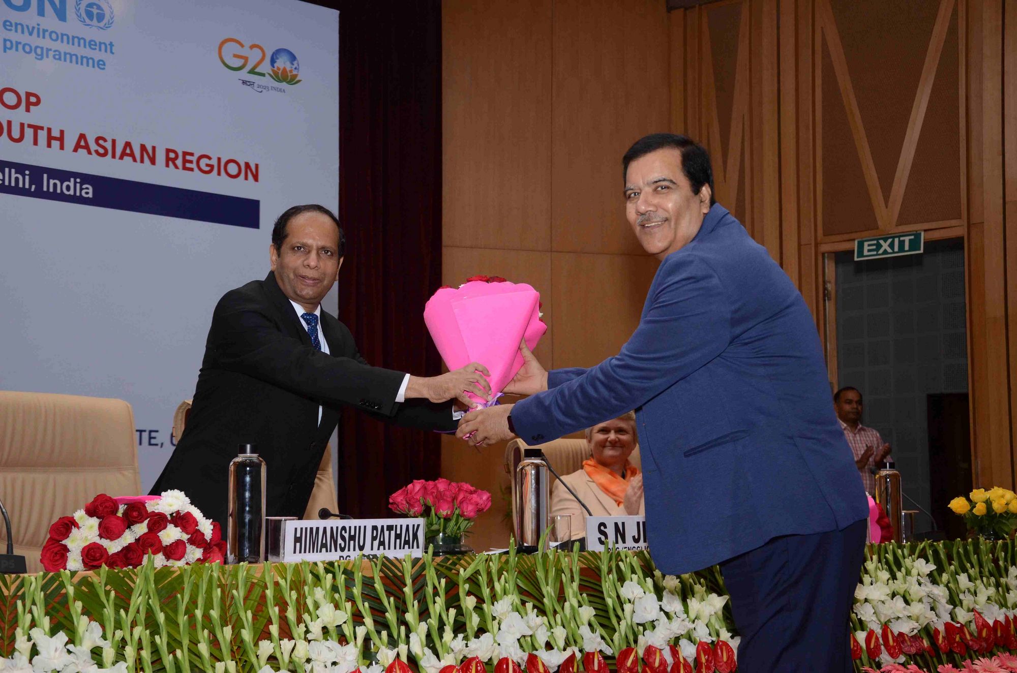 Dr Himanshu Pathak, Secretary-Department of Agriculture Research and Education and Director General, receives flowers by Dr SN Jha, Deputy Director General, both Indian Council of Agricultural Research (ICAR).