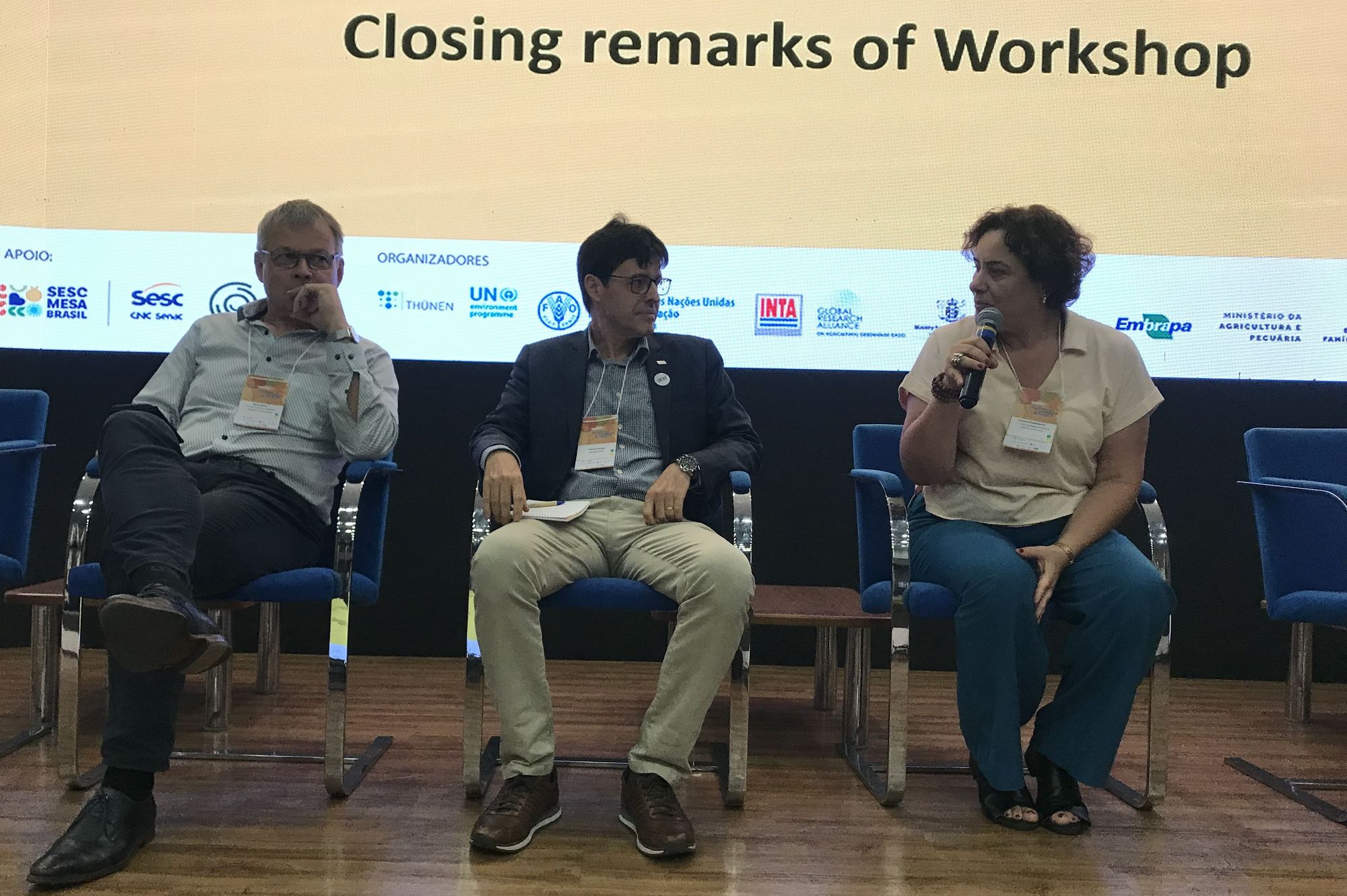 Priscila Bocchi (MDS, Brazil), Gustavo Porpino (Embrapa) and Martin Banse (Thünen Institute) providing the closing remarks of the workshop.