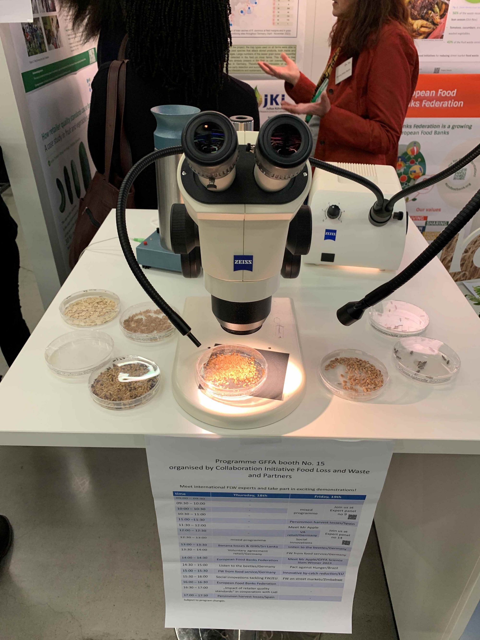 Devices for the optical and acoustic detection of grain pests, provided by our colleagues from the Julius Kühn Institute at the GFFA 2024 exhibition booth.